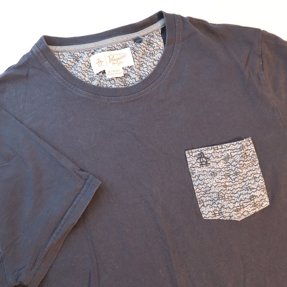 Original Penguin Mens Navy Blue Pocket T-Shirt XL Short Sleeve Patterned Pocket